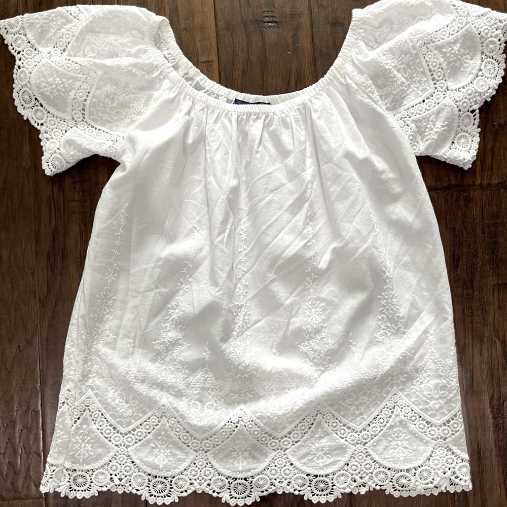 White off the shoulder flutter sleeve top